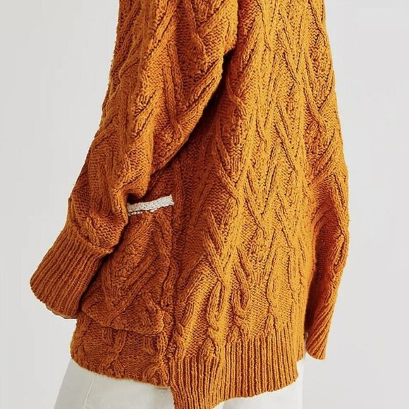Free People Montana Cable Cardi   Pumpkin Pie   Sz  M NEW - Picture 4 of 14